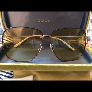 Gucci Oversized Metal Frame Yellow Lens Sunglasses